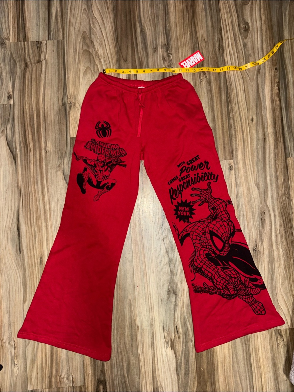 Women’s Red Marvel Baggy Spiderman Sweatpants With Graphic Size Extra Small